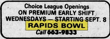 Rapids Bowl - Aug 31 1982 Ad (newer photo)